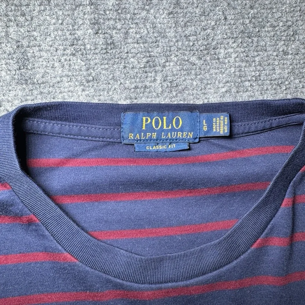 Polo Ralph Lauren Classic Fit Striped Long Sleeve T-Shirt Navy Red Men Large